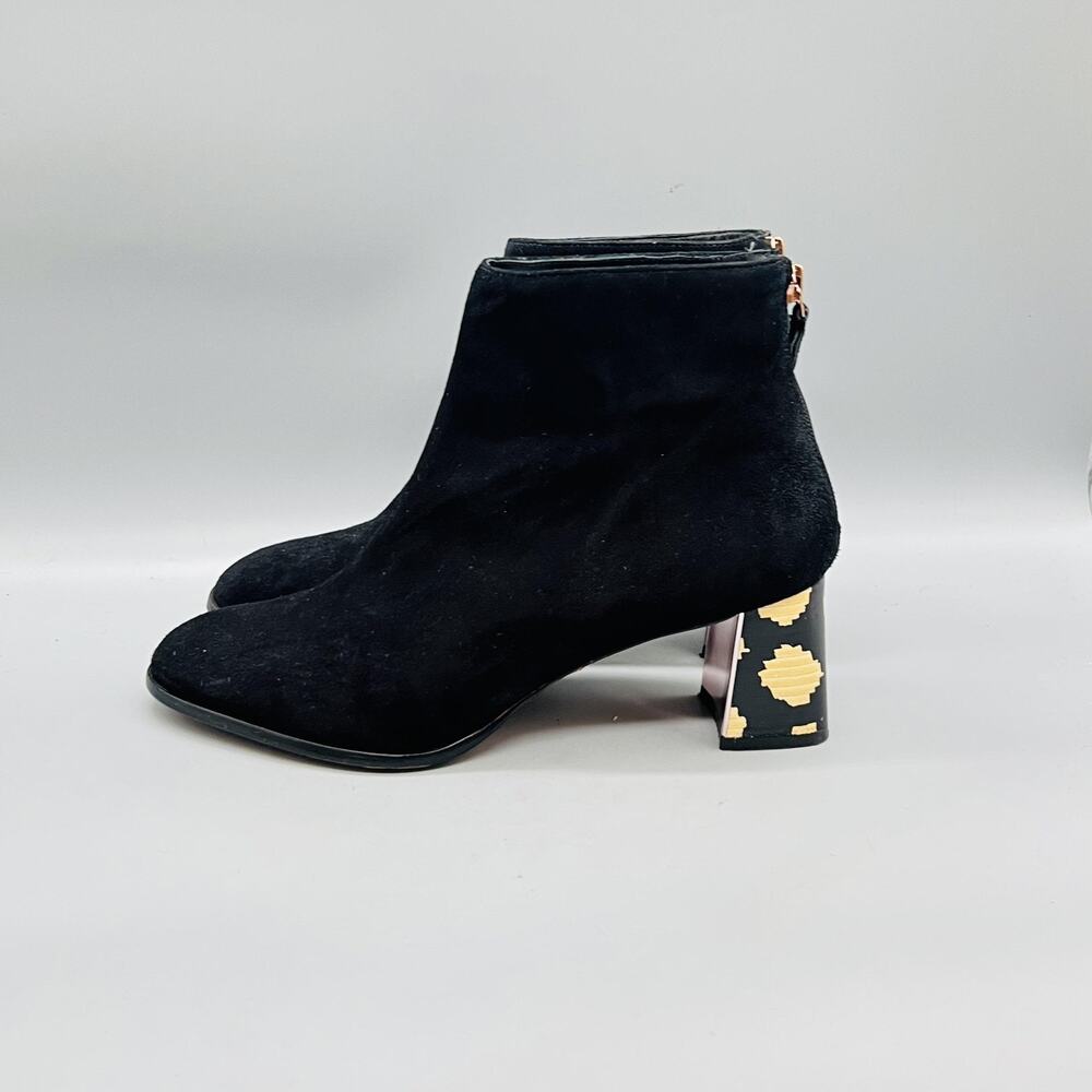 Sophia Webster Boots Womens 9.5 Black Suede Ankle Zip Geometric Block Heel
